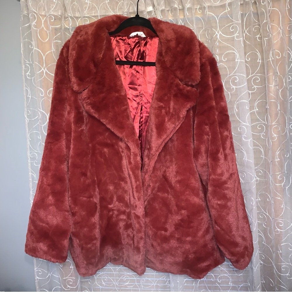 Womens Red Faux Fur Jacket Size 1X